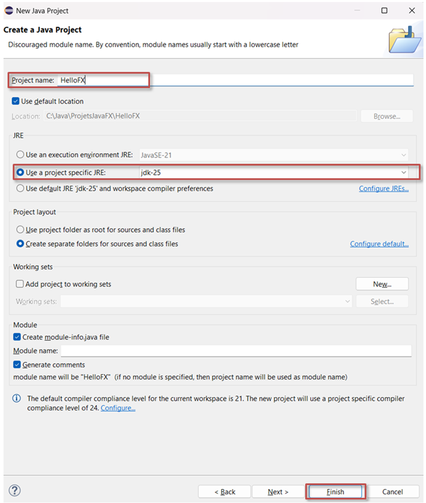 Configuration du projet JavaFX dans Eclipse